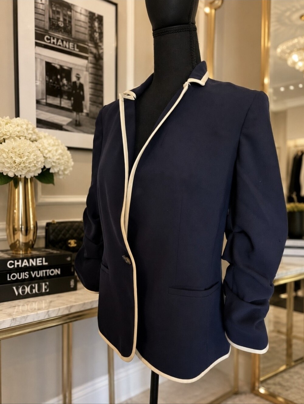 RACHEL ROY Collection Navy Blazer with Ruched Sleeves- Size 8